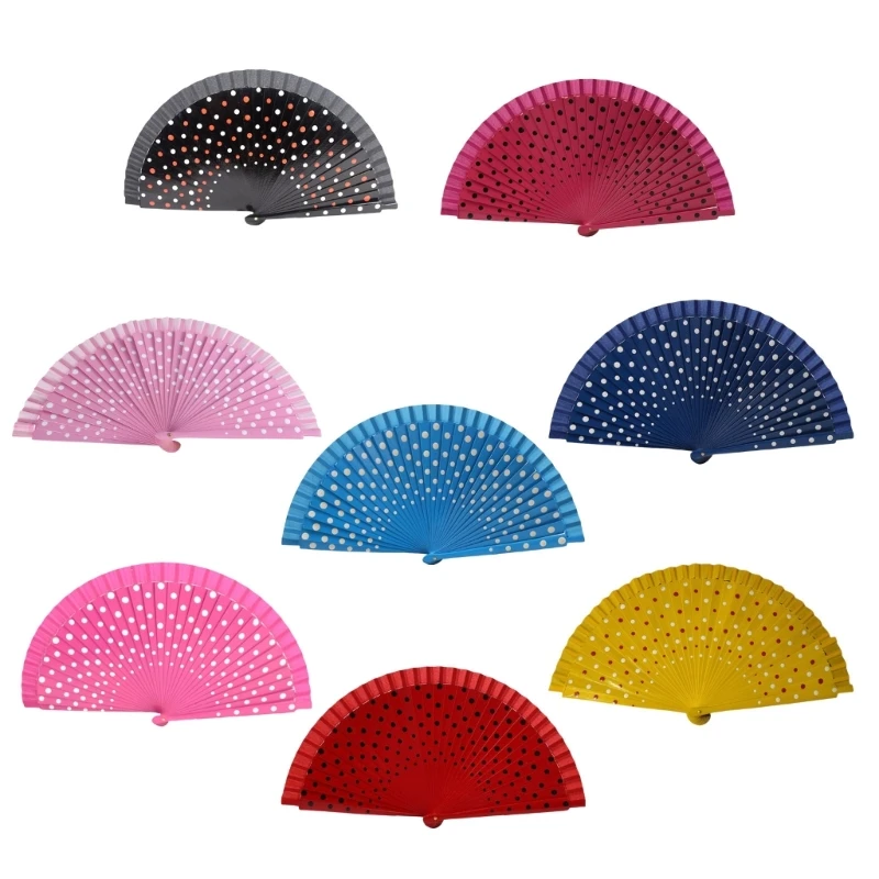 Flamenco Spanish Vintage Hand Fan Wedding Dance Dots Pattern Folding Fan Elegant Handheld Dancing Performances