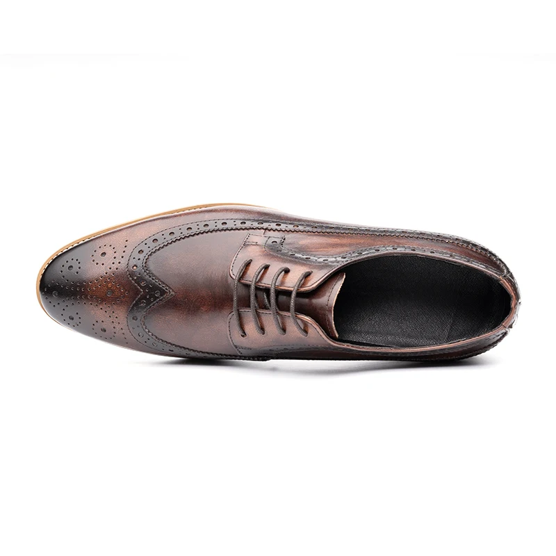 Zapatos Brogues clásicos para hombre, zapatos Oxford de negocios, informales, con cordones, a la moda, de cuero puro, estilo Retro