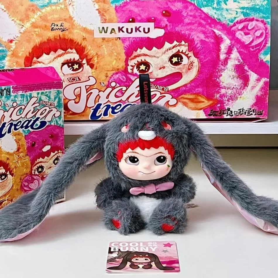 6 قطعة Wakuku V2 صندوق أعمى الثعلب والأرنب خدعة أو علاج سلسلة لعبة من الفينيل مفاجأة حقيبة المفاتيح العصرية لعبة صندوق أعمى هدية مخصصة