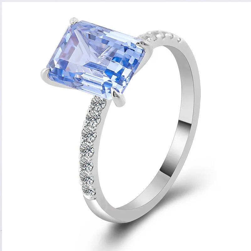 

Sapphire Ring 2 Carat, White Gold Cultivated Emerald Cut Ring Female