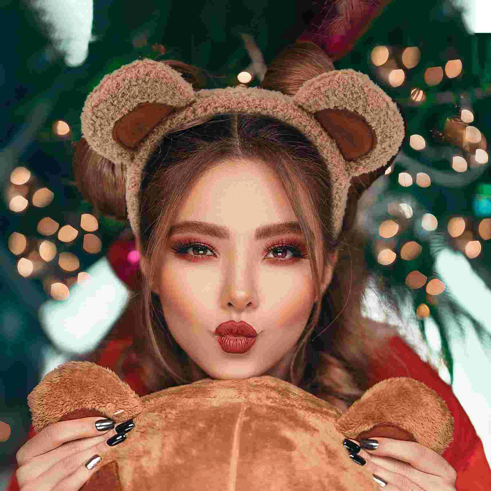 Bear Ears Headband Soft Makeup Hair Hoops Washing Face Women Headpiece Fluffy Animal Hairband Plush Animal Costume Accessory