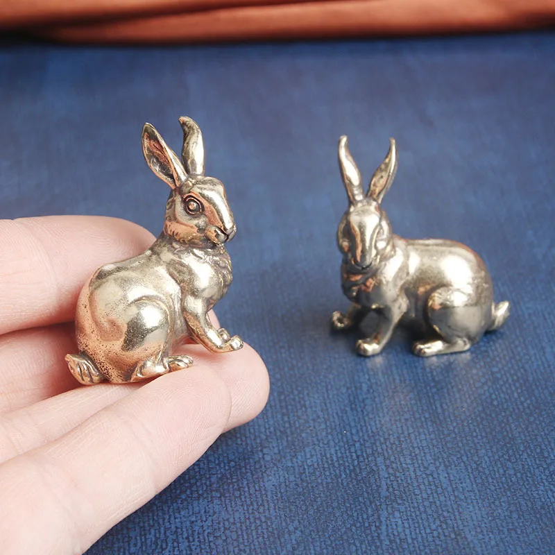 

Vintager Solid Brass Cute Rabbit Figurines Miniatures Crafts Desktop Ornaments Desk Living Room Home Decoration Accessories