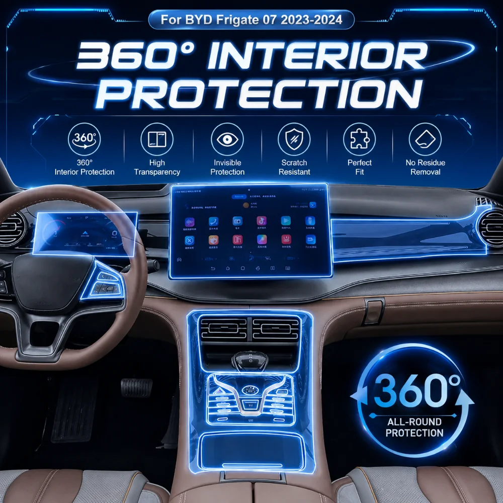 For BYD Frigate 07 2023-2024 Car Interior Center Console Transparent TPU Protective Film Anti-Scratch Sticker LCD Screen Protect