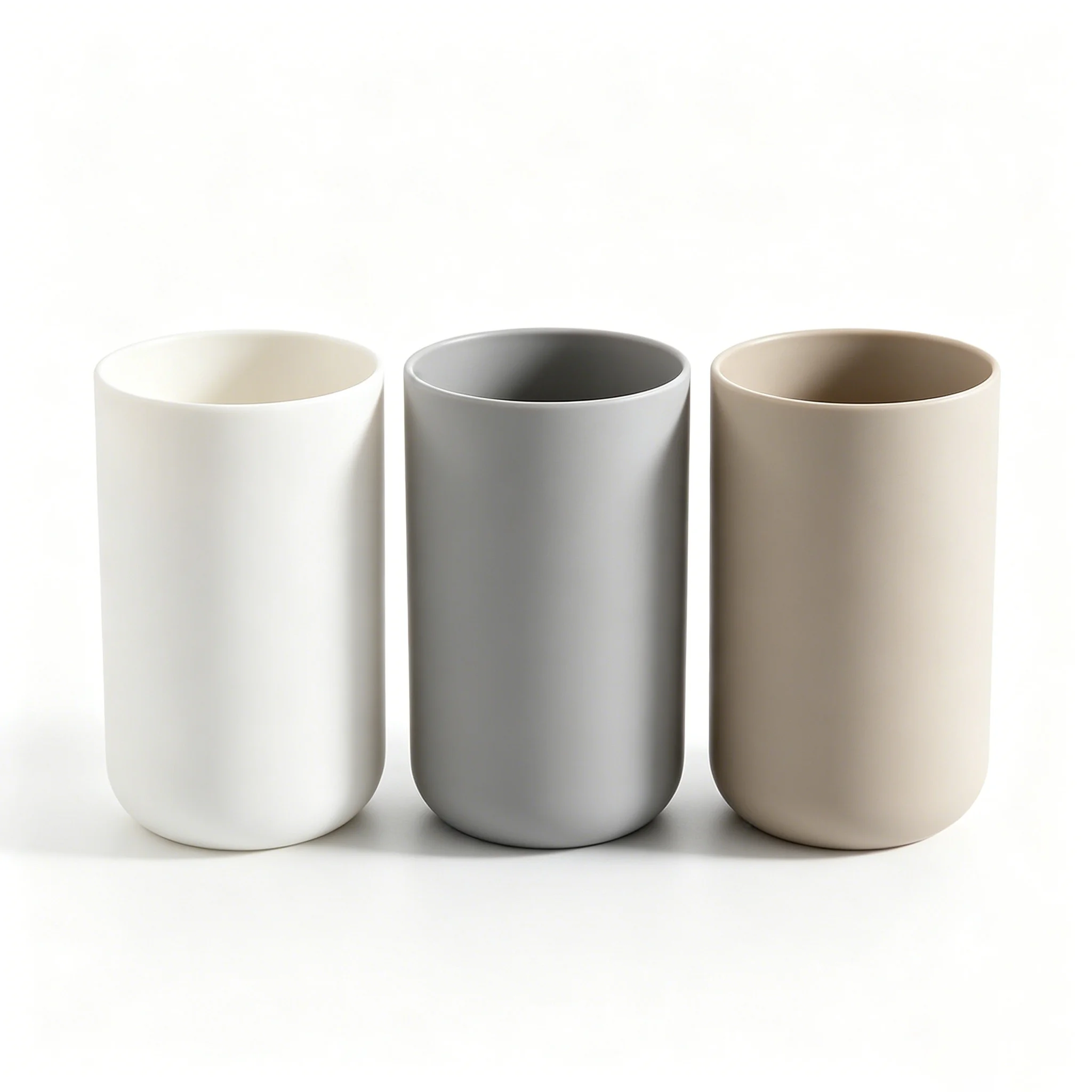 Simple Cylindrical Rinse Cup, Plastic Toothbrush Holder Mug for Bathroom Vanity, Matte Finish, 3 Colors