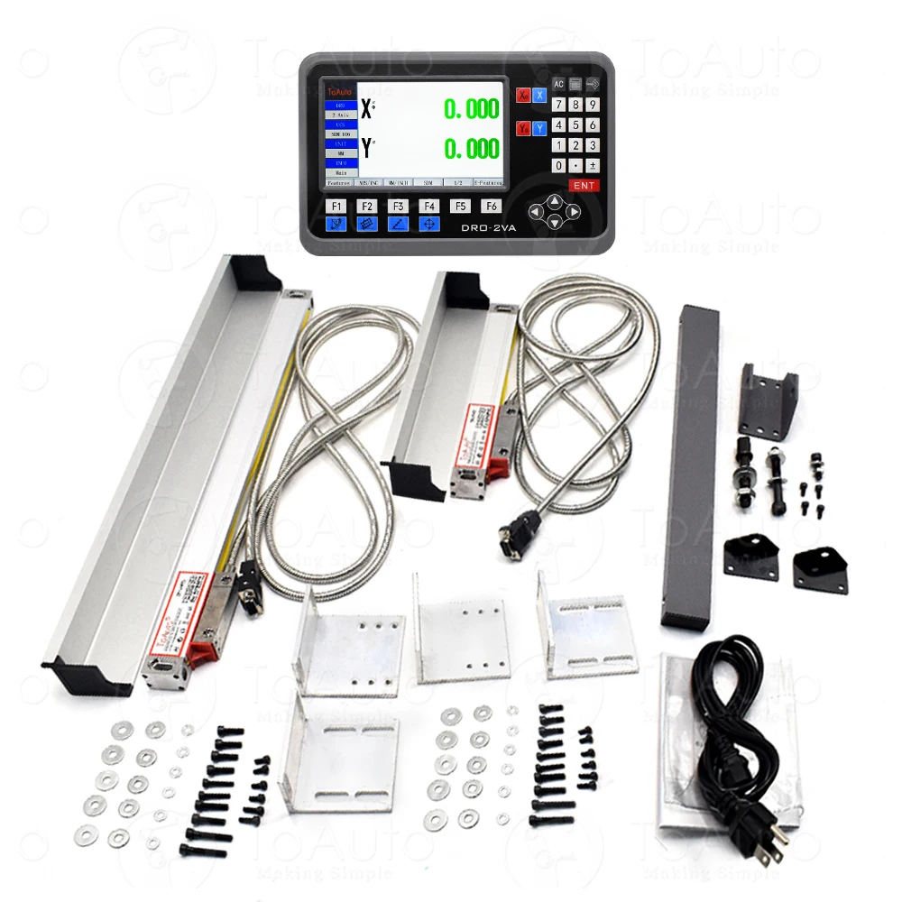 ToAuto DRO 2 Axis LCD Display Digital Readout kit with 50-1000mm Linear Scales of 1/5um Resolution for Mill Lathe CNC Machine