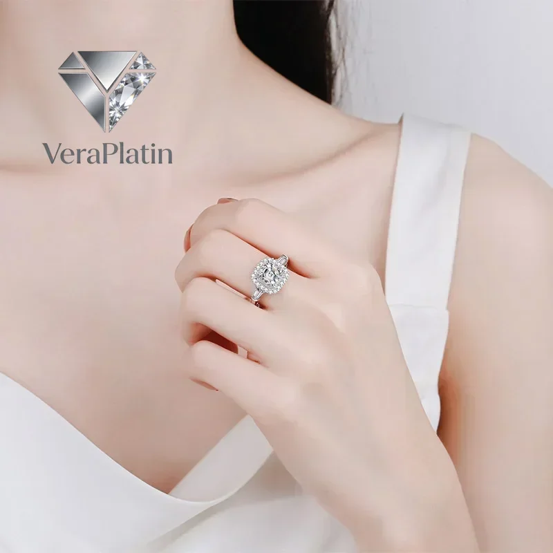 

VeraPlatin Women Wedding Band PT950 Platinum Asscher Cut 2CT VVS1 D Color Moissanite Diamond Girlfriend Birthday Gift Rings Vale