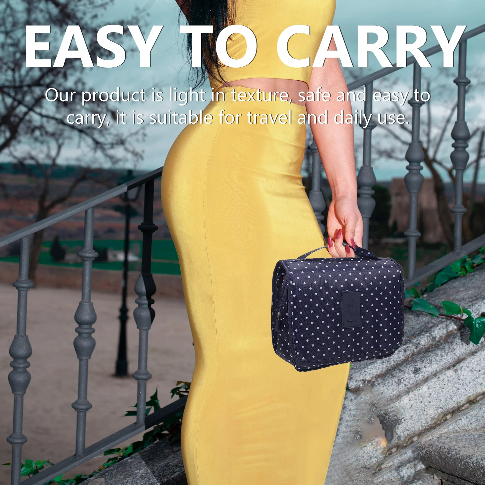 

Portable Polyester Makeup Organizer Bag Travel Hanging Design Durable Wash Toiletry Storage Box Cosmetics Hooks