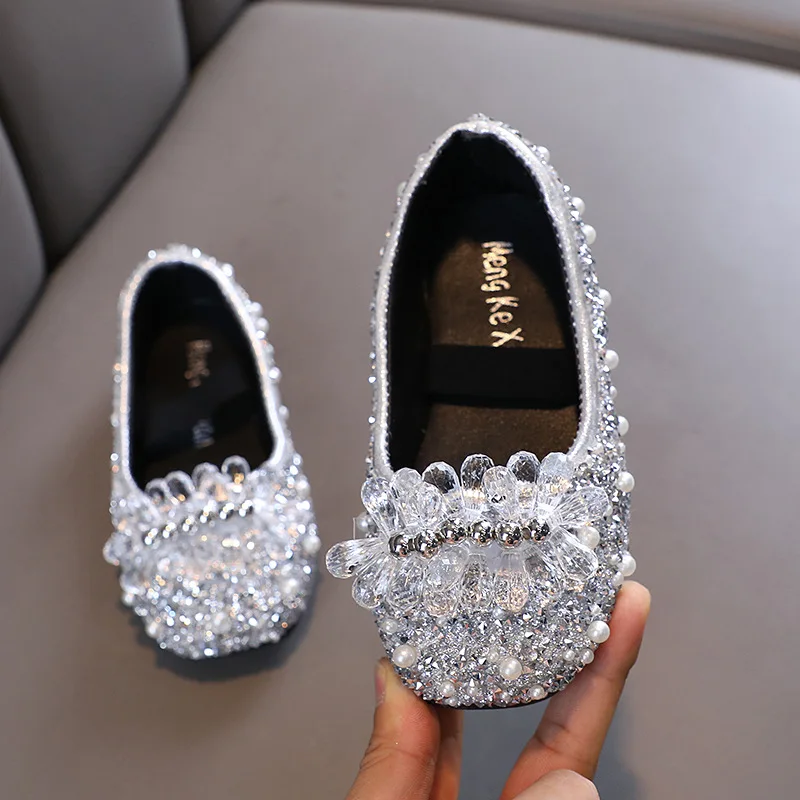 Girls Leather Shoes Fashion Sequins Bling Rhinestone Baby Girl Shoes Soft Bottom Kids Party Shoes Size 21-36 H964