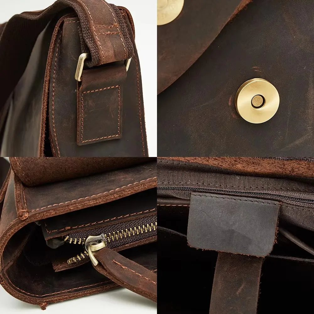 Joyir maletín para hombre de cuero genuino Retro de negocios bolso de hombro individual hombre piel de Caballo Loco casual cuerpo cruzado bolsos de hombre