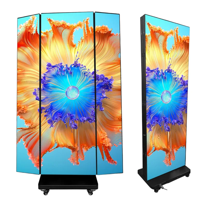 

Outdoor three-fold led poster screen floor-to-ceiling double-sided movable display screen P2.5 indoor vertical advertising
