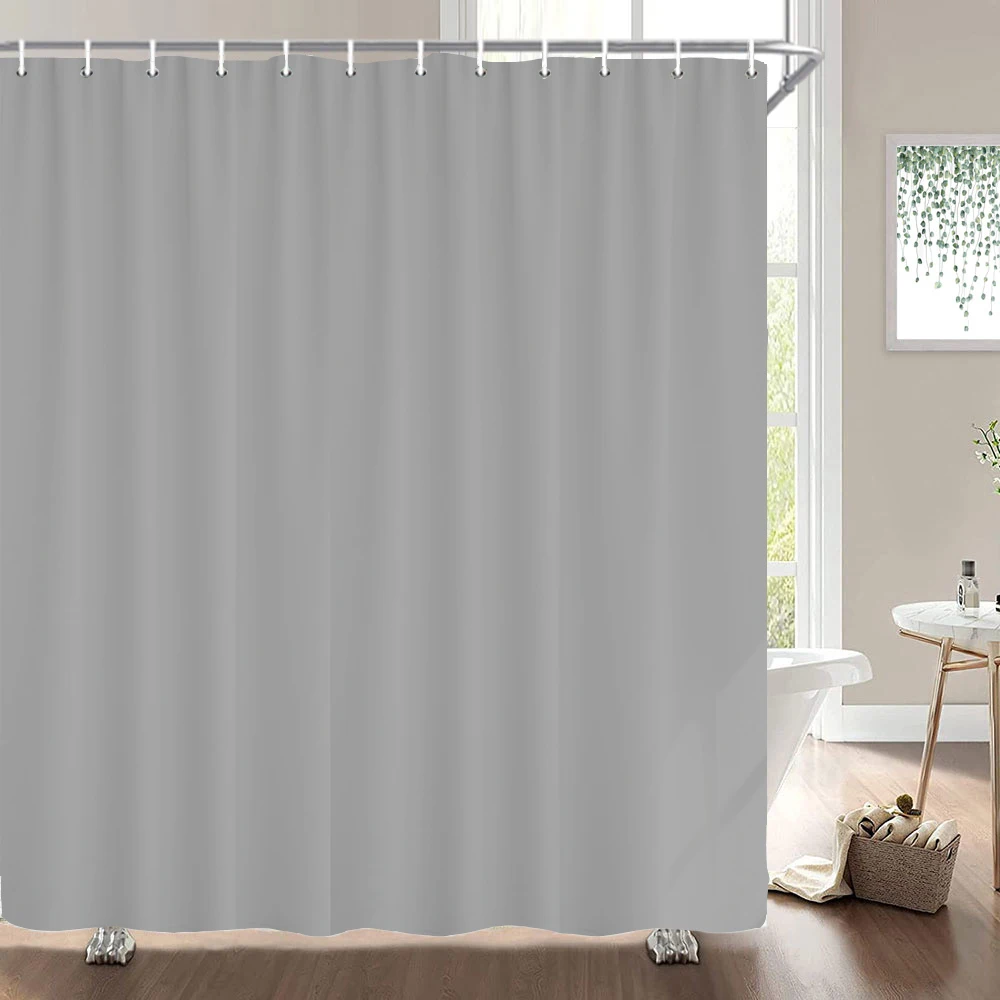 1Pcs black gray white solid color printed fabric waterproof shower curtain, home decoration bathroom curtain, with hooks