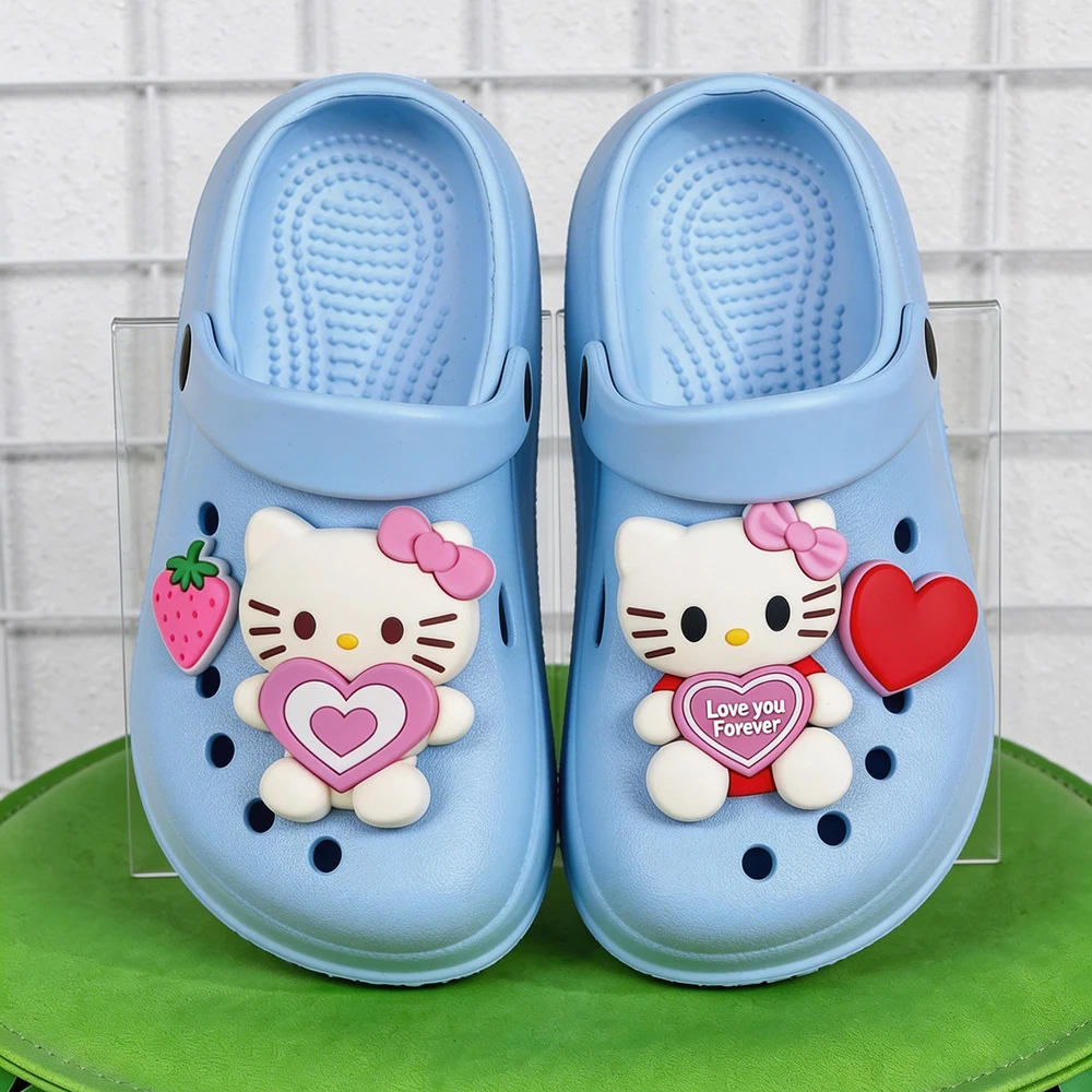 Cartoon Children's Slippers Sanrio Heart Hello Kitty Sandal Slippers Home Shoes Summer Garden Beach Casual Shoes for Girl Boy