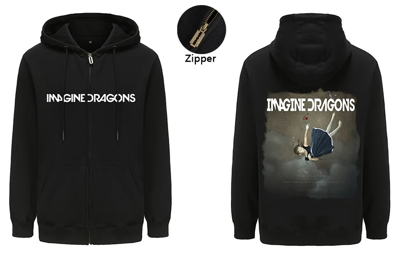 Vintage Zipper Hoodies Imagine Dragons Rock Band Hoodie Sweatshirts  Outerwear Heavy Metal Coat Hooded Streetwear Hoody Tops