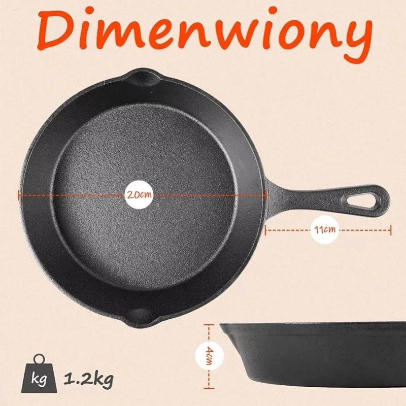 Frying Pan 20cm Cast Iron Flat Bottom Uniform Heat Conduction Round Nonstick Frying Pan For Cooking