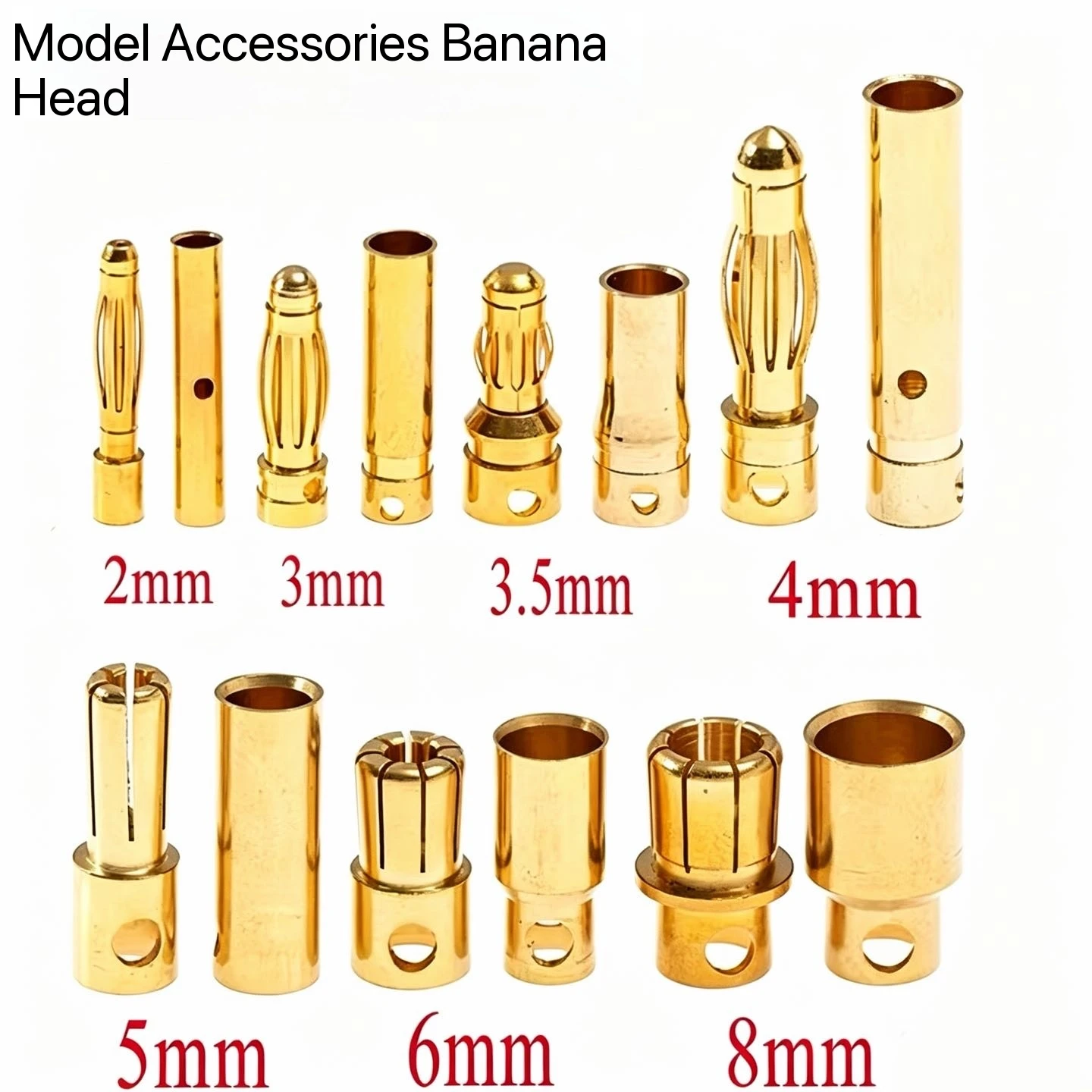 Vergoldeter Bananenstecker 2.0 3.0 3.5 4.0 5.0 5.5 6.0MM Bananensteckverbinder für RC-Modellmotoren und ESCs