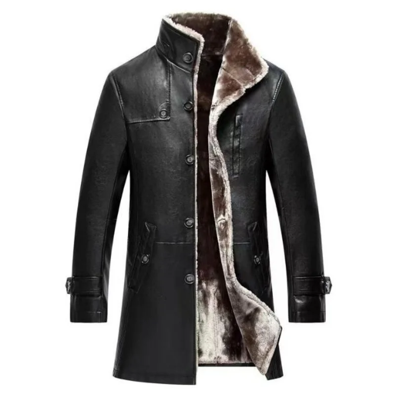 Mens Clothing Genuine Leather Coat Winter Parka Fur Long Plush Thick Oversize Sheepskin Jackets For Man M-4XL