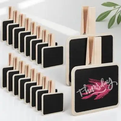 

20 Mini Chalkboard Clips 72x68x48mm Square Wooden Signs Reusable Erasable Restaurant Party Food Labels Photo Tongs Display