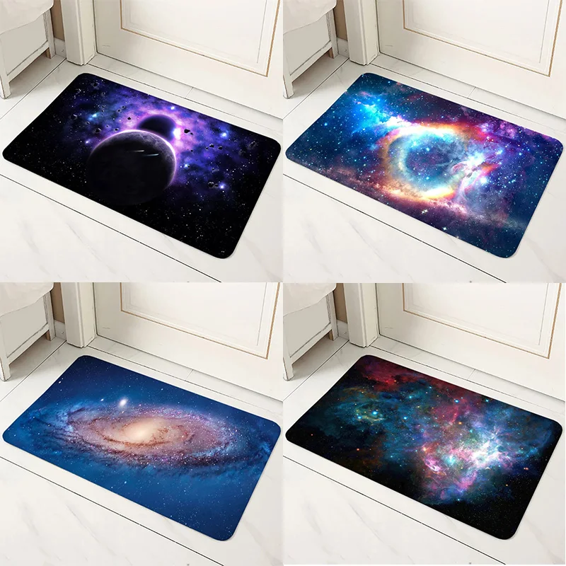 Alfombra frontal para puerta con diseño de cielo estrellado de Vía Láctea, decoración para el hogar, alfombra para el suelo del baño