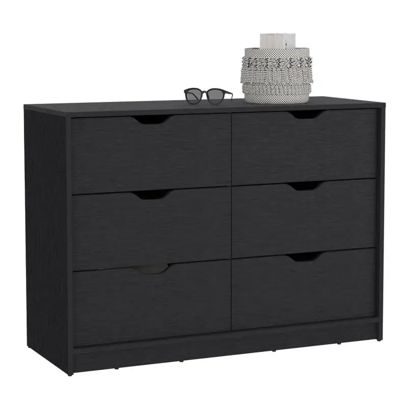 30" Dresser with 2 Lower Cabinets and Drawer Chest, Black Finish, Storage Solution for Bedroom or Living Room