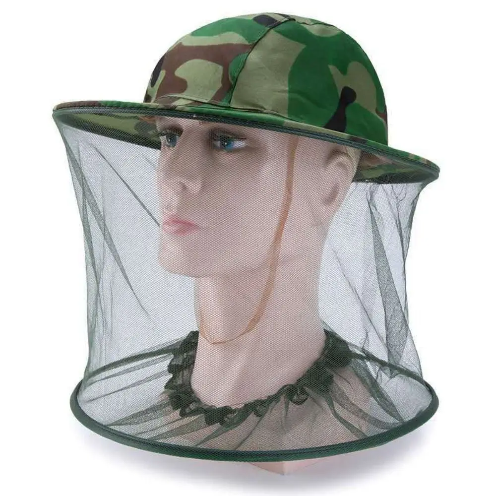 Protective Head Face Protector Camouflage Hat-Veil Insect Mesh Hat Anti Bee Hat Mosquito Net Hat Outdoor Fishing Sun Cap