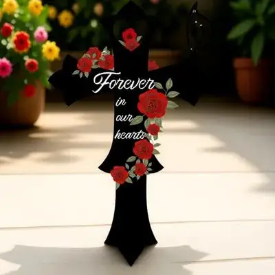 

Metal Cross Stake Durable Memorial Pile for Cemetery Metal Cross Garden Stake Garden Yard Decorations Easy Use Time Saving