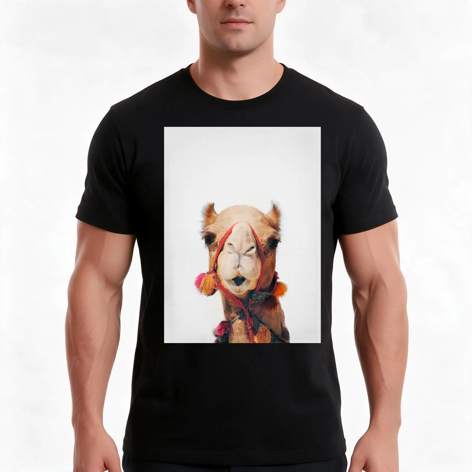 Camel T-Shirt, Summer Casual Cotton Tee, Oversized Streetwear Tops, Vintage Graphic Print, Loose Fit Short Sleeve, 100% Cotton