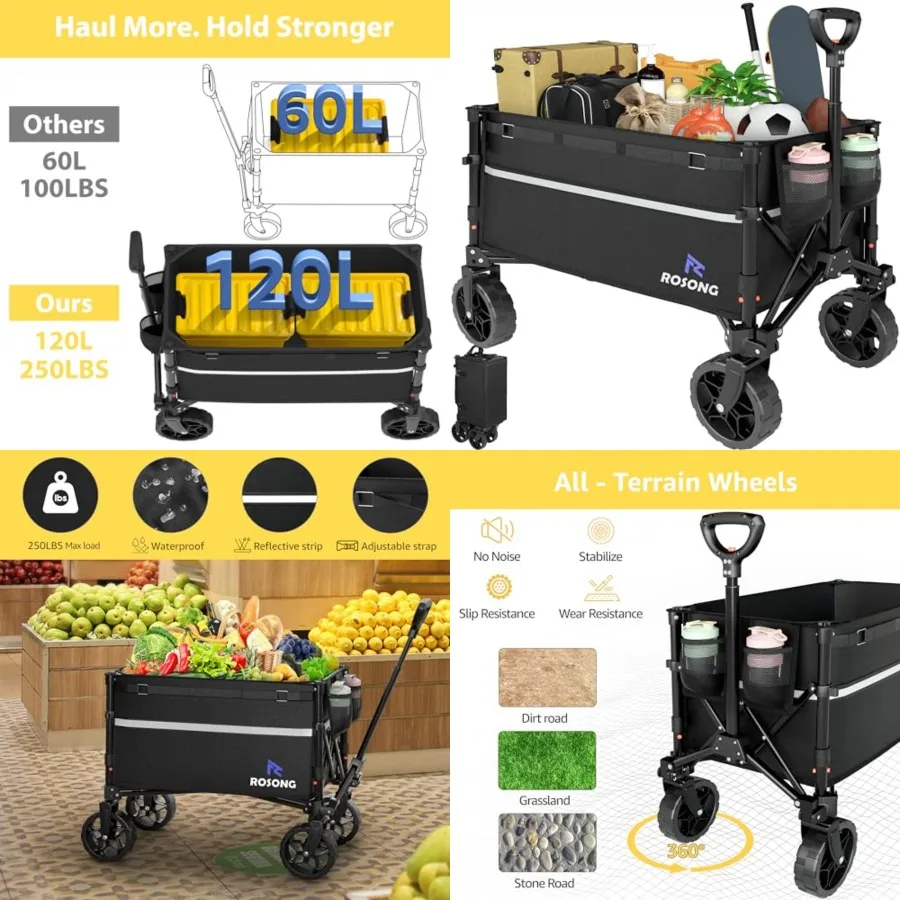 

Collapsible Wagon Cart Wheels Foldable - Folding Utility Heavy Duty Wagons Carts for Grocery Sports Garden Shopping Camping Whe