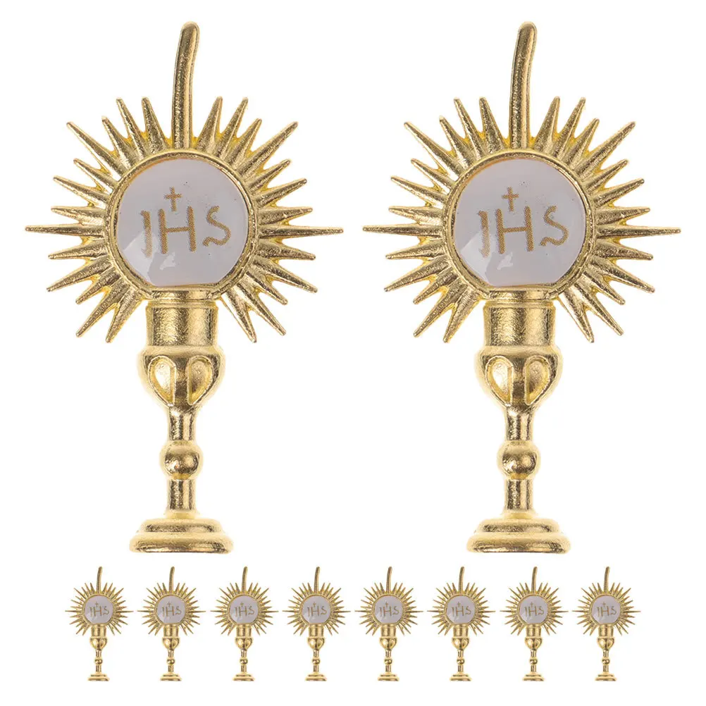

10Pcs Religious Party Ornaments Gold Cake Toppers Elegant Design Baptism Christening Communion Cake Decorations