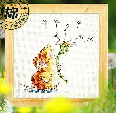 Dreampattern Mouse and dandelion cross stitch kit animal cartoon 14ct 18ct embroidery DIY handmade needlework supplies plus