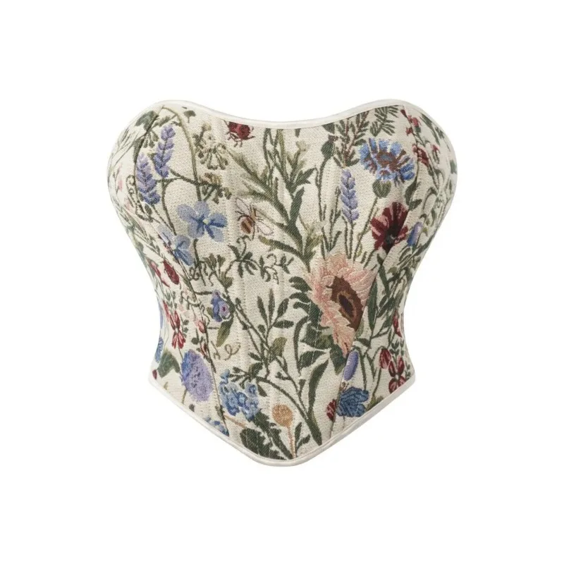 Женский элегантный корсет без бретелек, укороченные топы, винтажные бюстье с абрикосовым цветочным принтом, нижнее белье, корсет на шнуровке