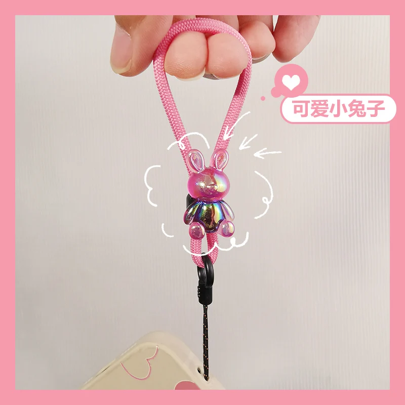 Mobile Phone Lanyard Short Style Finger Ring Buckle Rope Cartoon Rabbit Cute Pendant Phone Case Universal Anti Loss Wrist Strap