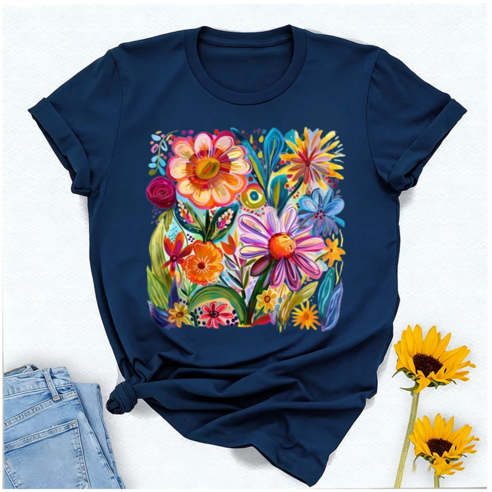Double Print Fashion Casual Floral Shirt Pocket Back Flower Design Artistic Botanical Tee Regular Short Sleeve Graphic Tshirts