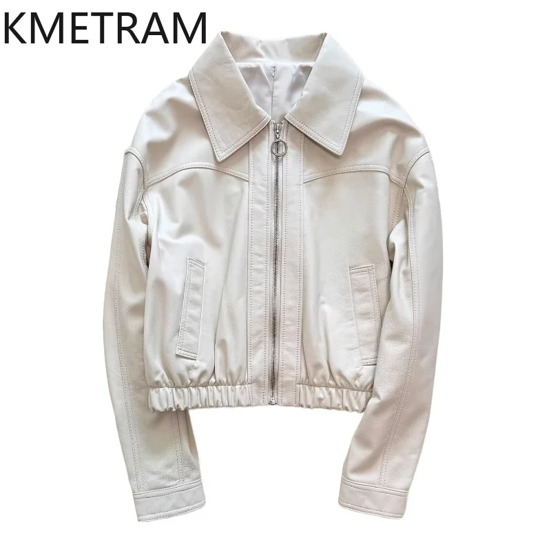 100% strato superiore giacca di pelle di pecora donna motociclista corto giacche in vera pelle nuovo in capispalla vestiti autunnali donna 2025 veste femme