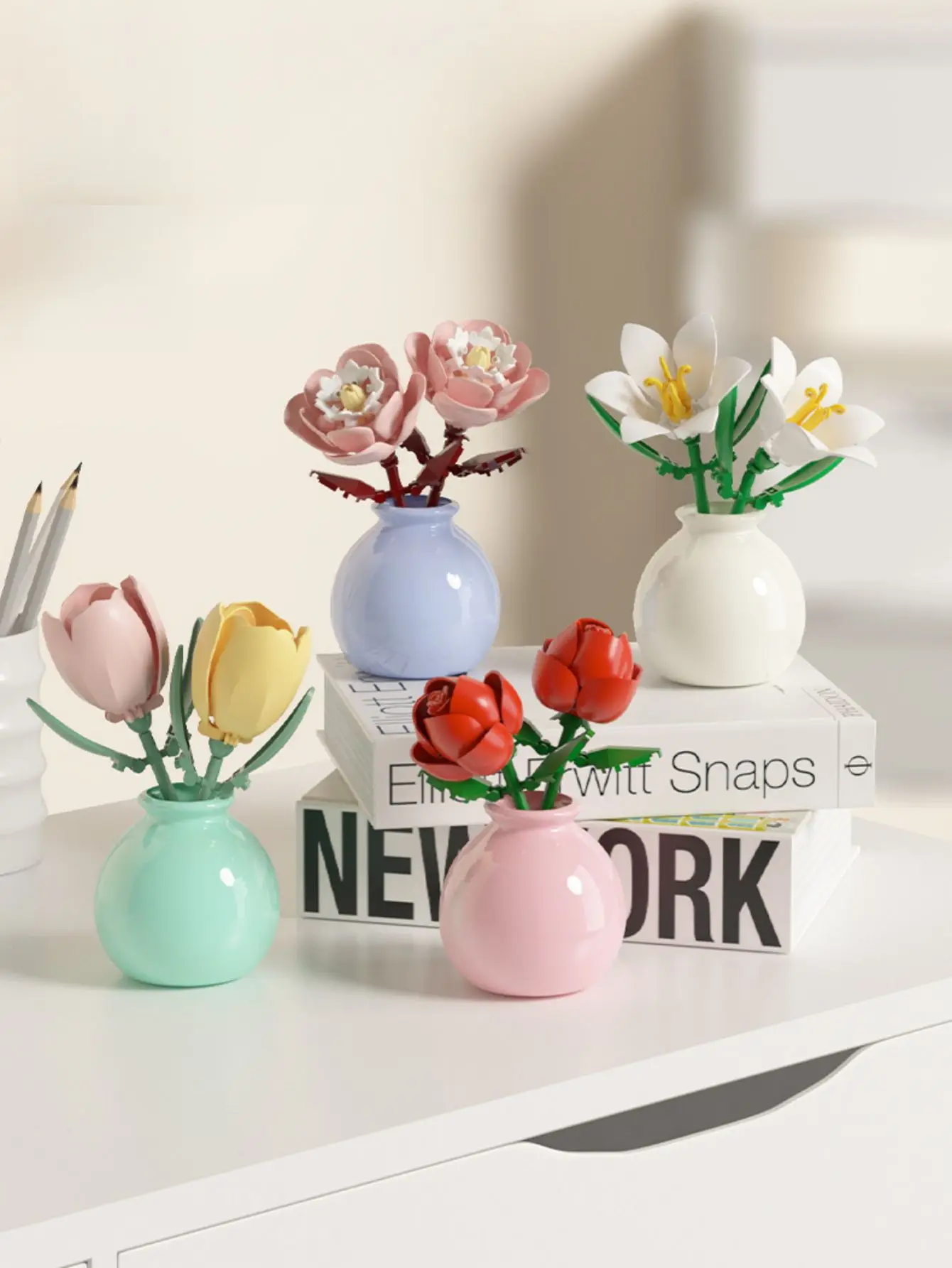 1PC simulation flower succulent plant flower DIY bouquet vase 3D assembly creative building block model desktop decoration