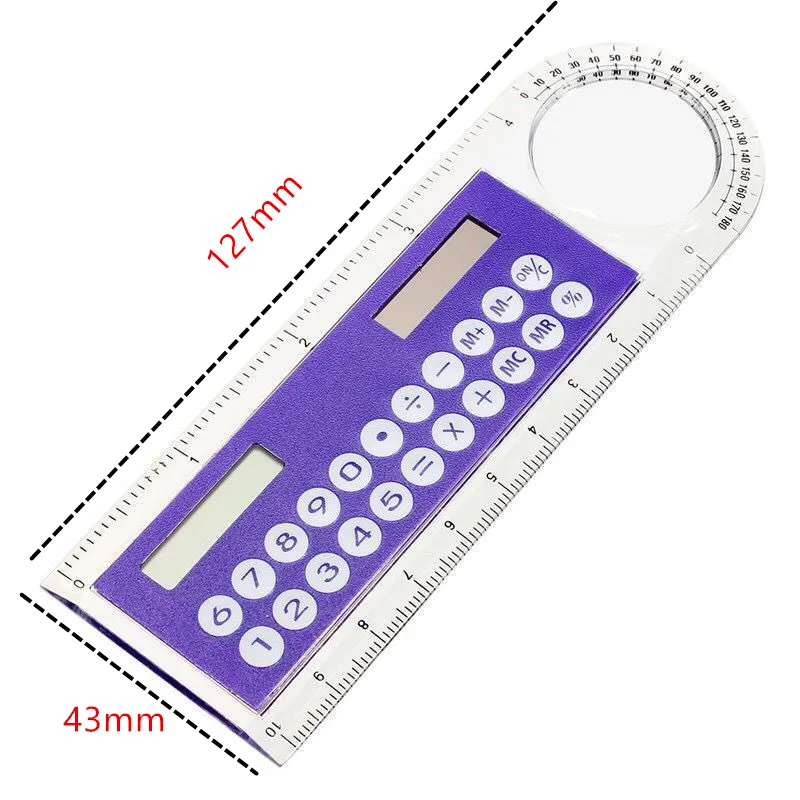 Hot Sale Mini Ultra-thin Straight Ruler with Solar Calculator Magnifier Multifunction Calculator 10cm School Office Supplies