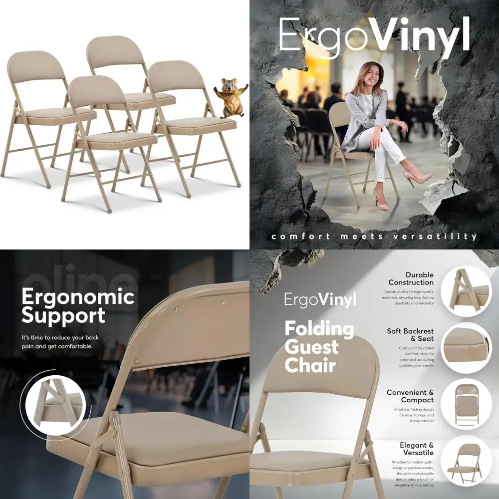 

Folding Vinyl Chairs with Cushioned Seats and Metal Frame for Indoor and Outdoor Use