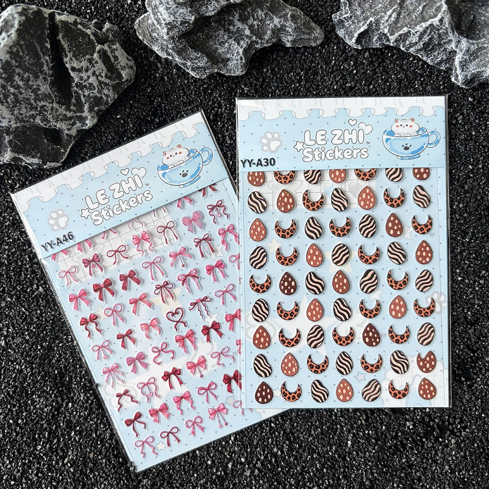 2026 LEZHI 3D Embossed Nail Art Stickers Bow Star Butterfly Leopard Plaid Celestial Y2K Self Adhesive Nail Decals Manicure Decor
