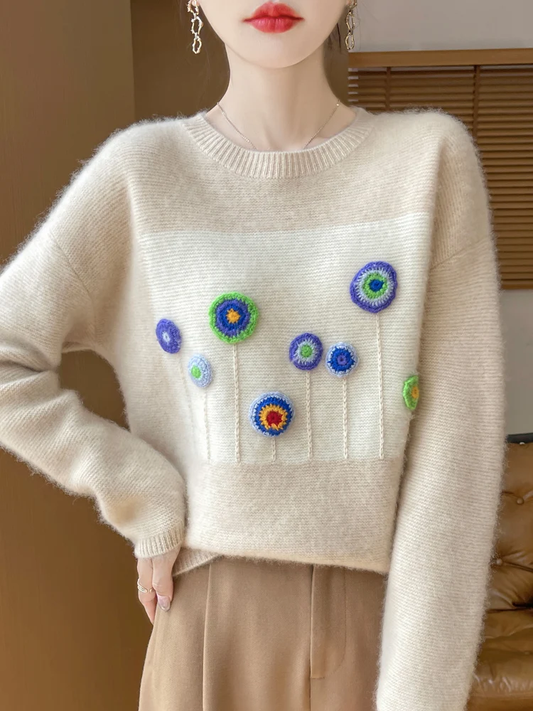 

Autumn Winter 100% Merino Wool O-Neck Base Sweater Women Pullovers Hollow Long Sleeves Cashmere Knitwear Basic Bottoming Shirt