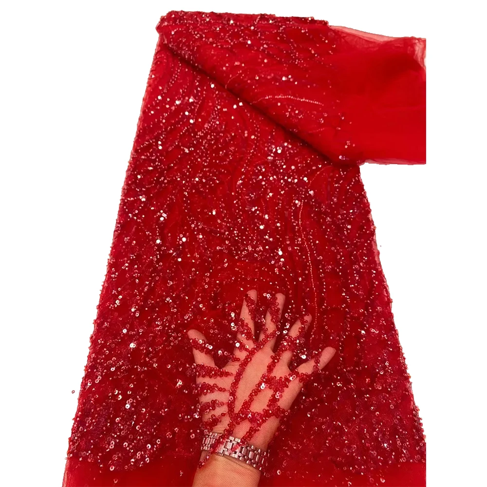 Latest Elegant African Glitter Sequins Beads Lace Fabric High Quqlity Suitable for all kinds of dresses Handicraft DIY Fabric
