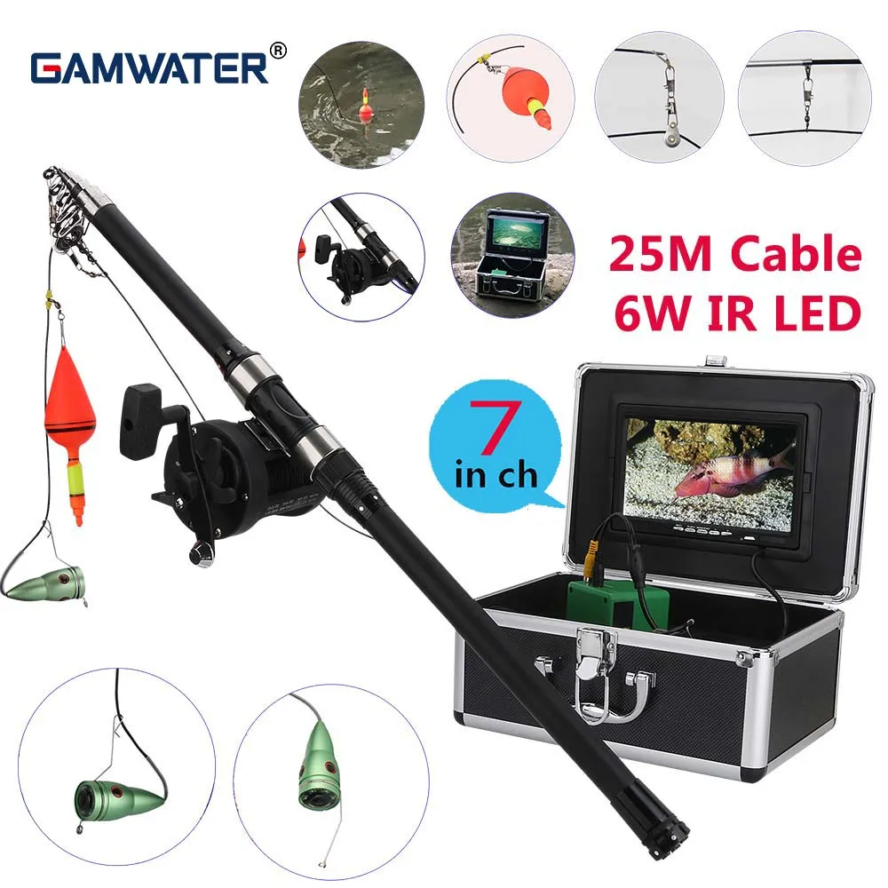 

7" HD DVR Waterproof Fishing Camera with 1000TVL Color Monitor 145° 6W IR Night Vision 8GB TF Card 15/25/30m Cable