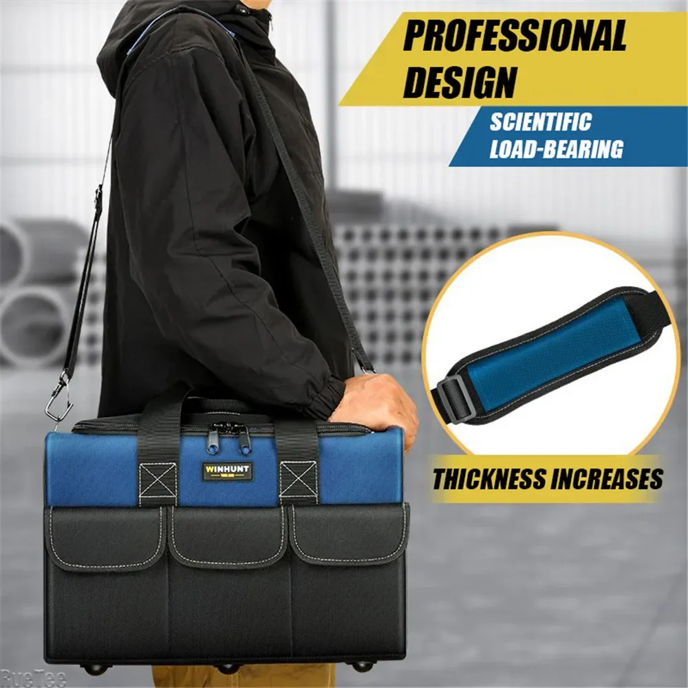 Square Tool Bag with 30% More Capacity, Waterproof Multi-pocket Tool Organizer for Electrician's Tools Handy Sling Bag