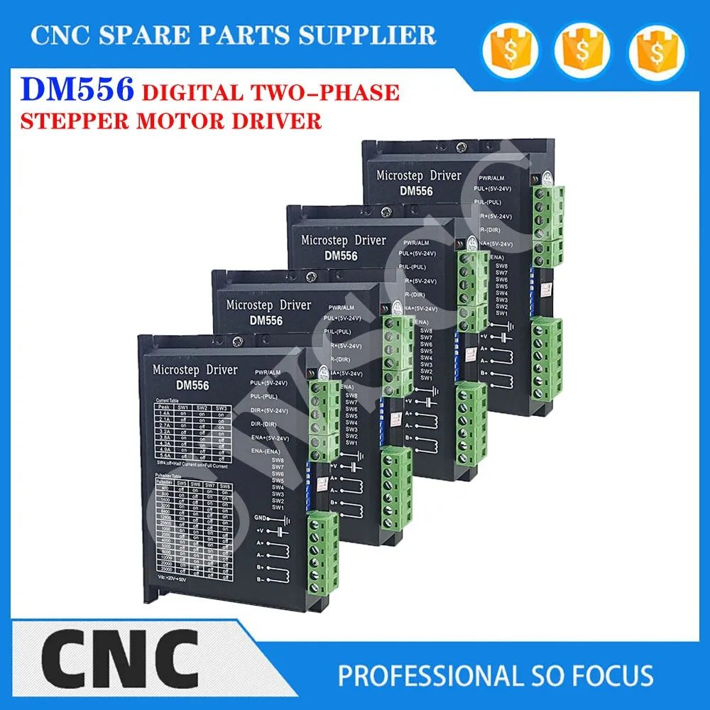 

4PCS Stepper Motor Controller DM556 Cnc Controlle Nema17 Nema23 Motor Driver 128 Subdivision Dc 18-48V 5.6A For 42 57 86 Motor