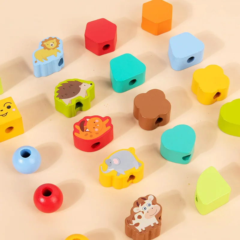 "5 - em - 1 Brinquedos de madeira Montessori: Blocos de cognição de cores e formas, jogo de correspondência e classificação, design de contas - Educati precoce ideal