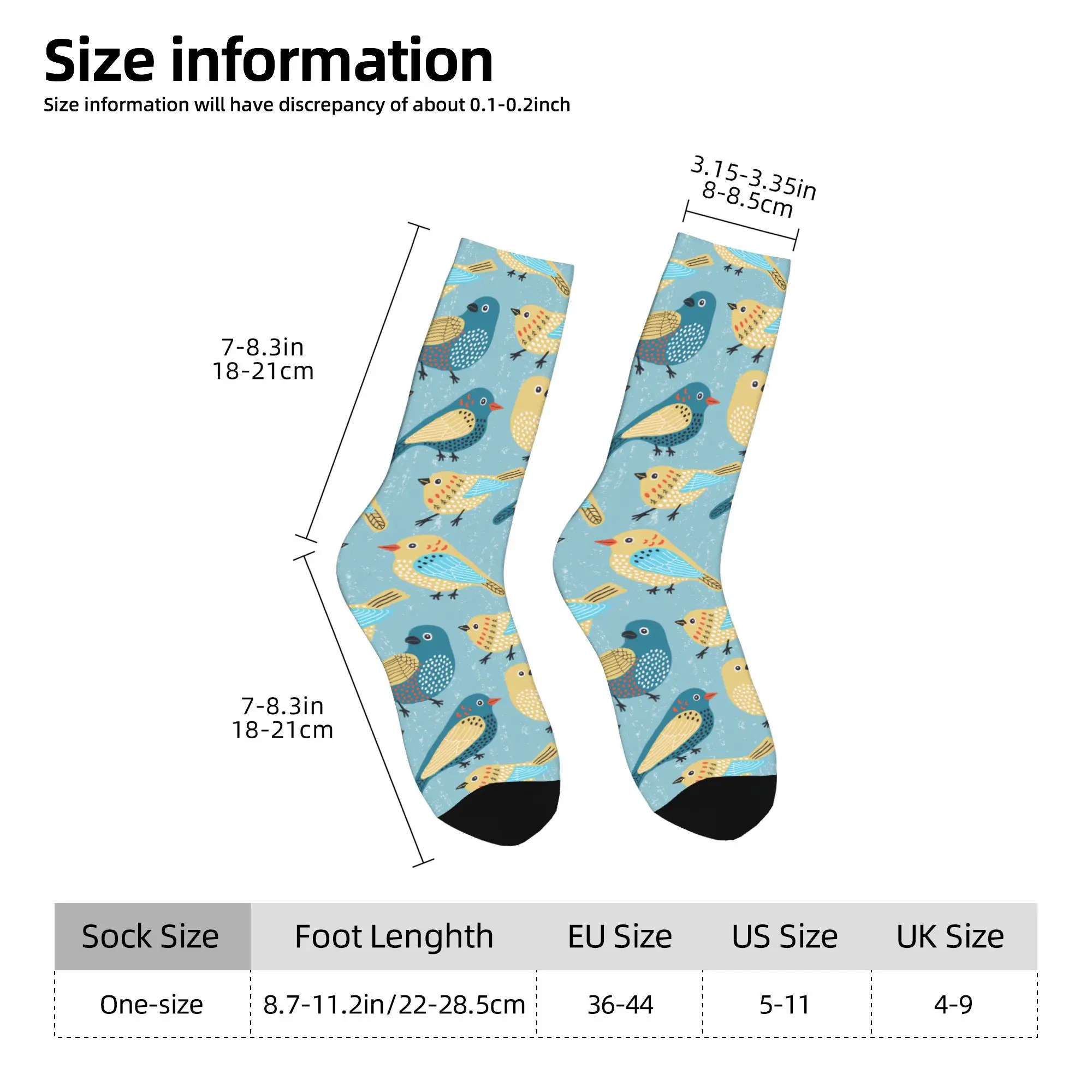 1pc Bird Seamless Pattern Printed Men's Socks  Novelty Hip Hop Harajuku Pattern Crew Sock Casual Gift