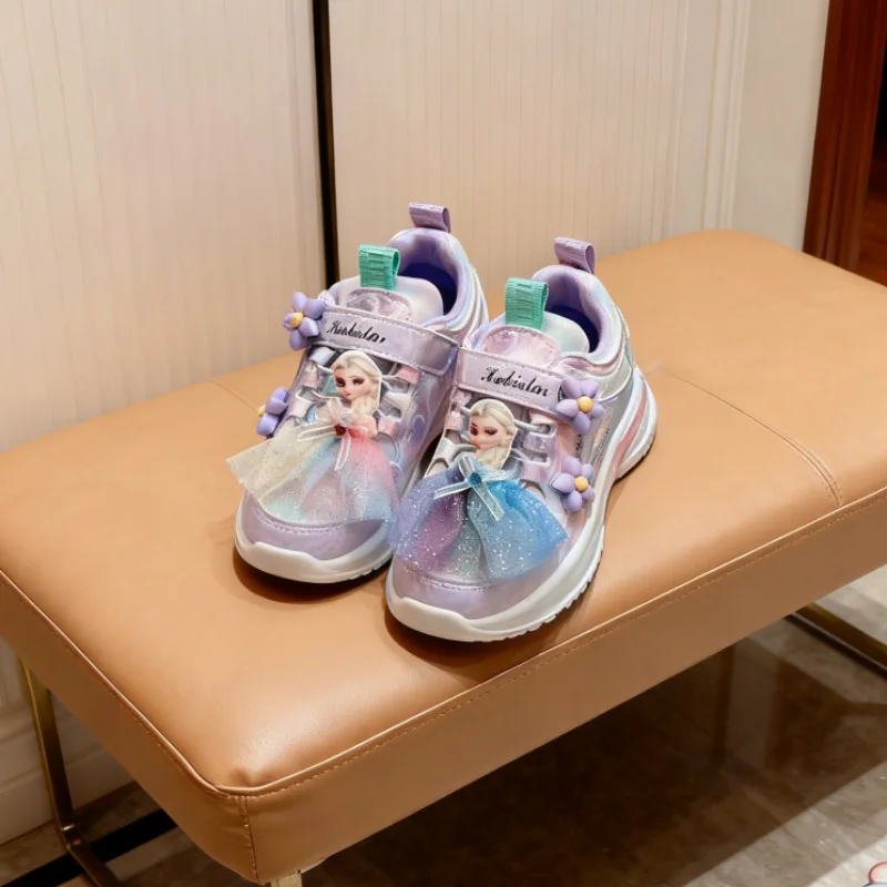 Zapatos Disney para niños con muñeca de princesa Elsa, zapatillas con cordones para bebés, zapatos para niñas, zapatillas antideslizantes para niños, talla 26-37