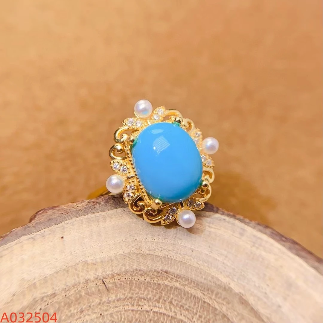 KJJEAXCMY Fine Jewelry Natural New Optimize Turquoise Women's Ring S925 Silver Electroplating Process Inlaid Birthday Party