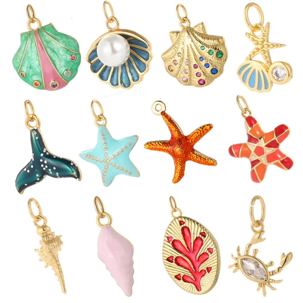 Cute Shell Starfish Pave CZ Charming Jewelry Production Supplies Diy Bracelet Necklace EarringsAccessories