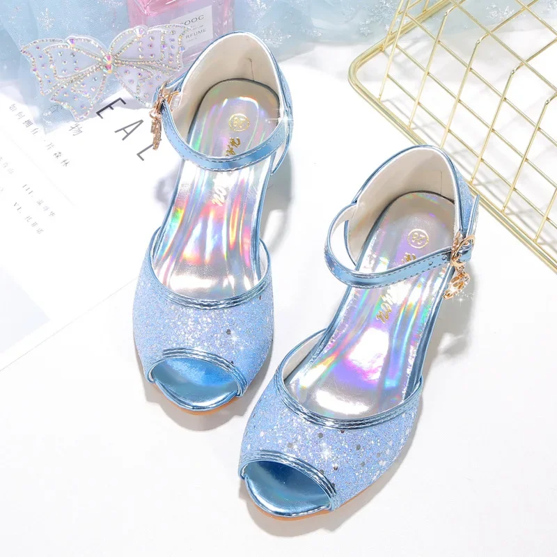 Chaussures à talons hauts en cuir cristal pour enfants, sandales pour filles, mode princesse pour enfants, robe de soirée élégante, marque de créateur