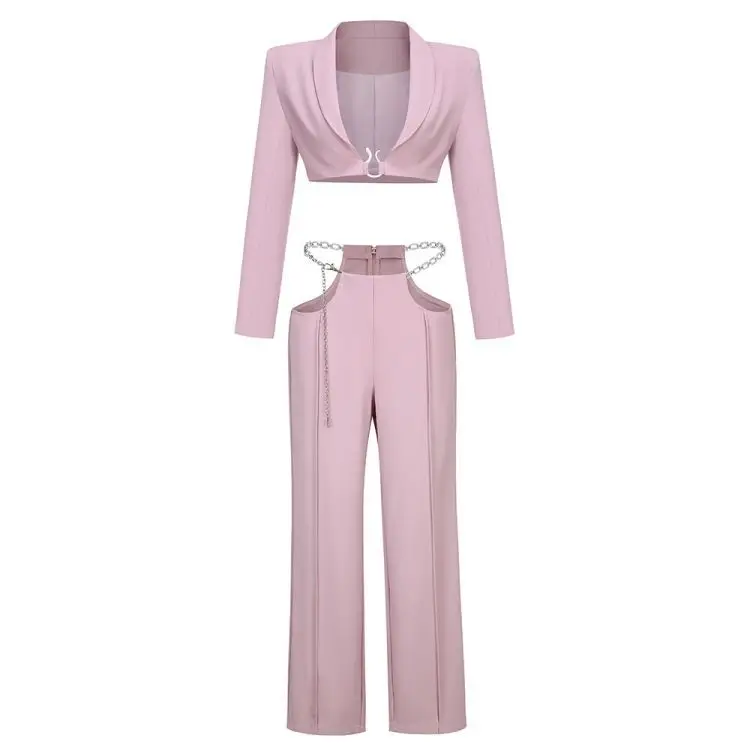 Luxury Matching Sets for Women Elegant Suits Long Sleeve Jackets Low Waist Pants Sets Party Outfits Violet New Spring Autumn