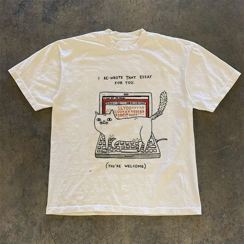 Fashionable American Y2K Personalized Retro Printed T-Shirt Summer Niche Ins Men and Women Street Hot Cotton Short-Sleeved Tops
